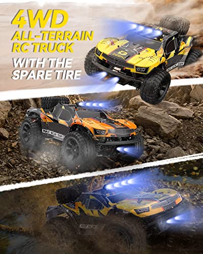 DEERC 9201E 1:12 Large Remote Control Truck with Lights, Fast Short Course RC Car, 48 km/h 4x4 Off-Road Hobby Grade Toy Monster Crawler Electric Vehicle with 2 Rechargeable Batteries for Adult Kid Boy