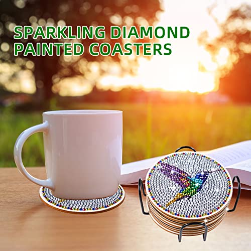 10 Pcs Hummingbird Diamond Art Car Cup Coaster,Diamond Art Coasters with Holder,DIY Hummingbird Diamond Painting Coasters for Adults Beginners and Kids Art Craft Supplies Gift