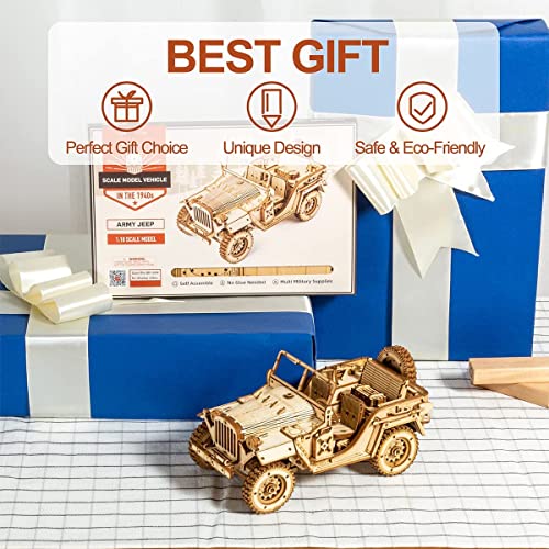 RoWood 3D Wooden Puzzle Jeep Model Kit for Adults and Teens to Build, DIY Car Model Building Woodcraft Construction Kit, Ideal Christmas and Birthday Gift