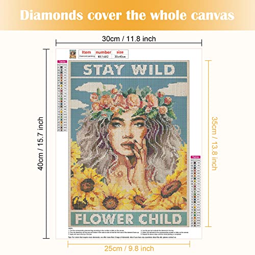 MXJSUA Inspirational Diamond Painting Kits, 5D Diamond Painting Kits for Adults Beginner, 5D Diamond Art Inspirational Kits Adults, DIY Diamond Picture Gem Arts Painting Girl and Sunflowers 30x40cm