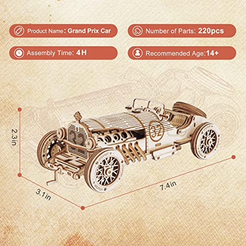 ROKR Car Model kits For Adults to Build,3D Wooden Puzzle Scale Model Vehicle,Grand Prix Car Home Decoration Gift For Teens and Adults
