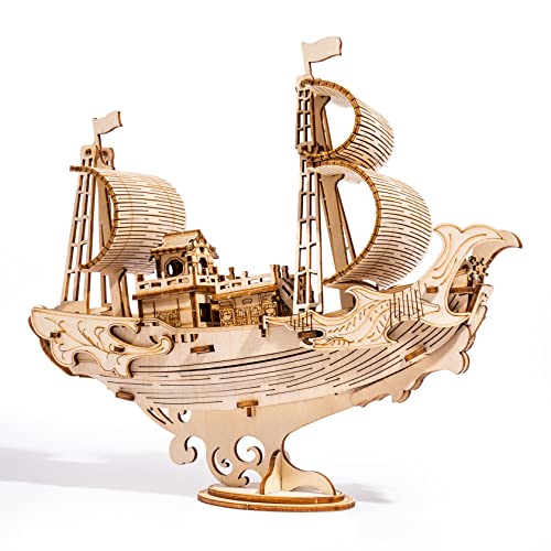 ROBOTIME 3D Wooden Puzzle for Kids and Adults Boat Building Kits Craft Brain Teaser DIY Kits for Children 8 Years Old and Up (Japanese Diplomatic Ship)