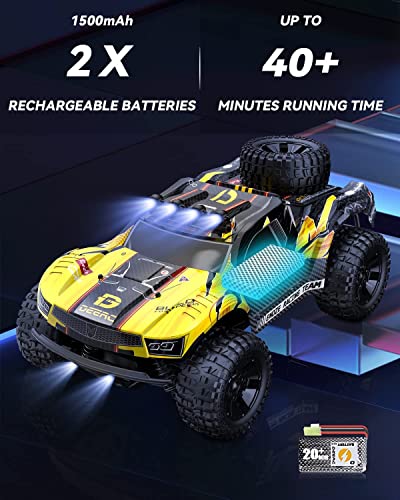 DEERC 9201E 1:12 Large Remote Control Truck with Lights, Fast Short Course RC Car, 48 km/h 4x4 Off-Road Hobby Grade Toy Monster Crawler Electric Vehicle with 2 Rechargeable Batteries for Adult Kid Boy