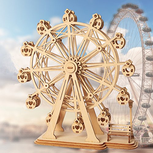 Rolife Woodcraft Construction Kit Modular Mechanical Model 3D Wooden Puzzle for Self-Assembly Toy Gift For Kids, Teens and Adult(Ferris Wheel)