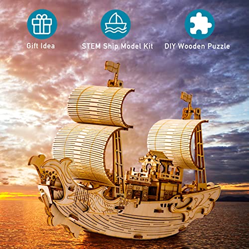 ROBOTIME 3D Wooden Puzzle for Kids and Adults Boat Building Kits Craft Brain Teaser DIY Kits for Children 8 Years Old and Up (Japanese Diplomatic Ship)