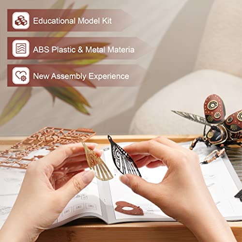 ROBOTIME 3D Metal Puzzle, Plastic Building Kits for Adults and Kids, Rhinoceros Beetle Model Building Set-Hobbies Gifts for Men Women