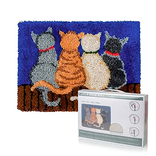 EsLuker.ly Latch Hook Rug Kits for Adults Kids Beginners DIY Crochet Rug Making Kit with Printed Cats Patterns Canvas Yarn Carpet Embroidery Crafting Arts, 20×15 Inch