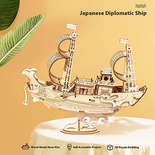 ROBOTIME 3D Wooden Puzzle for Kids and Adults Boat Building Kits Craft Brain Teaser DIY Kits for Children 8 Years Old and Up (Japanese Diplomatic Ship)