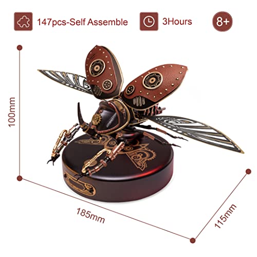 ROBOTIME 3D Metal Puzzle, Plastic Building Kits for Adults and Kids, Rhinoceros Beetle Model Building Set-Hobbies Gifts for Men Women