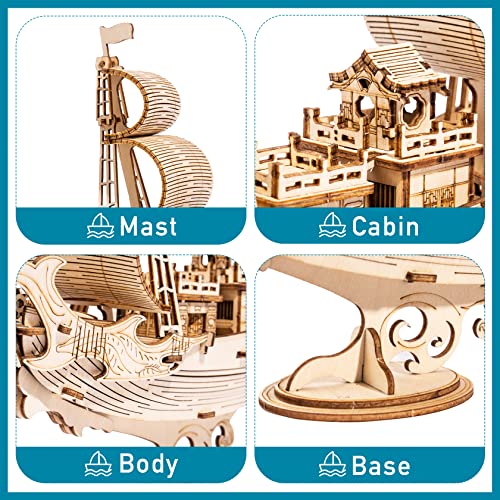 ROBOTIME 3D Wooden Puzzle for Kids and Adults Boat Building Kits Craft Brain Teaser DIY Kits for Children 8 Years Old and Up (Japanese Diplomatic Ship)