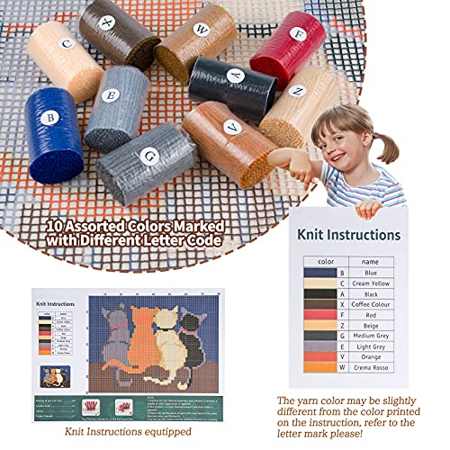 EsLuker.ly Latch Hook Rug Kits for Adults Kids Beginners DIY Crochet Rug Making Kit with Printed Cats Patterns Canvas Yarn Carpet Embroidery Crafting Arts, 20×15 Inch