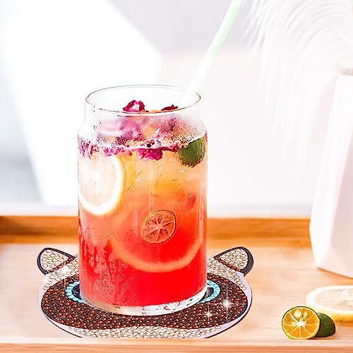 KOMINZZ 8Pcs Diamond Painting Coasters Cat Diamond Art Coasters Kits with Holder DIY Diamond Coasters Diamond Painting Kits Diamond Arts and Crafts for Adults Kids Beginners