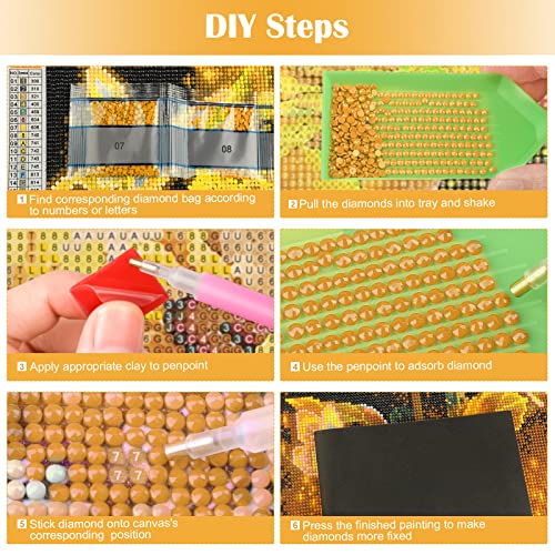 MXJSUA Inspirational Diamond Painting Kits, 5D Diamond Painting Kits for Adults Beginner, 5D Diamond Art Inspirational Kits Adults, DIY Diamond Picture Gem Arts Painting Girl and Sunflowers 30x40cm