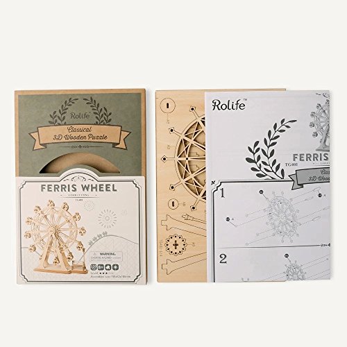 Rolife Woodcraft Construction Kit Modular Mechanical Model 3D Wooden Puzzle for Self-Assembly Toy Gift For Kids, Teens and Adult(Ferris Wheel)