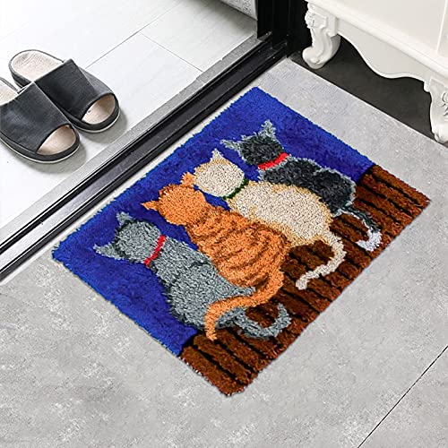 EsLuker.ly Latch Hook Rug Kits for Adults Kids Beginners DIY Crochet Rug Making Kit with Printed Cats Patterns Canvas Yarn Carpet Embroidery Crafting Arts, 20×15 Inch