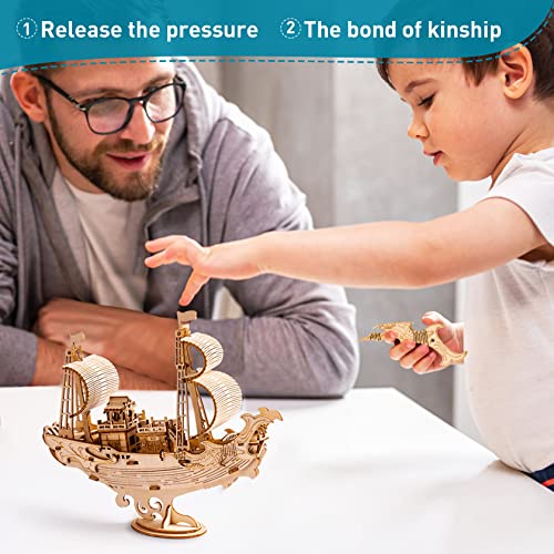 ROBOTIME 3D Wooden Puzzle for Kids and Adults Boat Building Kits Craft Brain Teaser DIY Kits for Children 8 Years Old and Up (Japanese Diplomatic Ship)