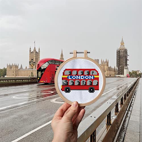 Simply Make docrafts Cross Stitch Hoop Embroidery Kit, Kings Coronation London Bus, DIY Make Your Own Craft Set, for Adults, Older Children, Kids, Beginners, Experienced Crafters, Perfect Hobby