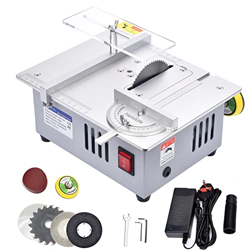 NovelLife Mini Hobby Table Saw with Miter Gauge,3 Inch HSS Circular Saw Blade,96W Power Supply for DIY Handmade Wooden Model Crafts, Printed Circuit Board Cutting