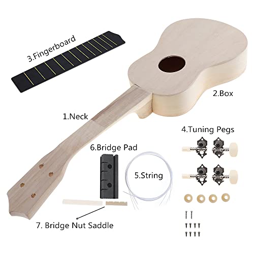 OriGlam 21 Inch DIY Ukulele Kit, Make Your Own Ukulele DIY Kit, Soprano Hawaii Ukulele Kit, Ukulele Hawaii Guitar Handwork Kit with Installation Tools for Kids, Friends, Family, Amateur