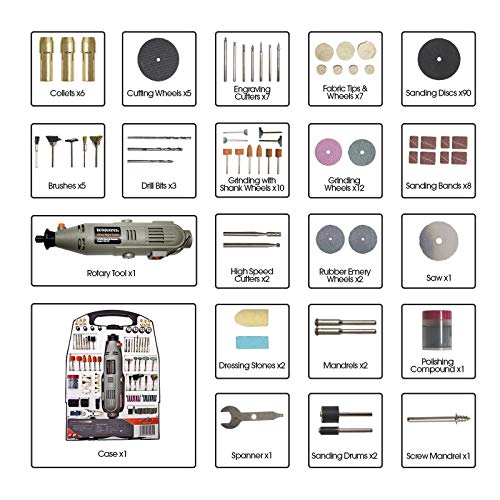Terratek Rotary Tool Kit 135W with Accessory Set & Storage Case, Variable Speed 8000-33000rpm, Ideal for DIY, Woodwork & Hobby Craft, Dremel Compatible