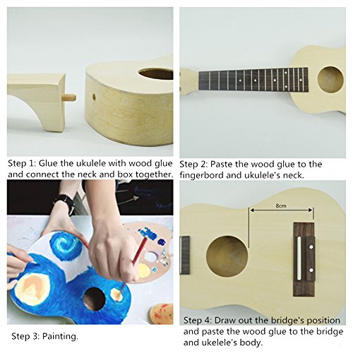 OriGlam 21 Inch DIY Ukulele Kit, Make Your Own Ukulele DIY Kit, Soprano Hawaii Ukulele Kit, Ukulele Hawaii Guitar Handwork Kit with Installation Tools for Kids, Friends, Family, Amateur