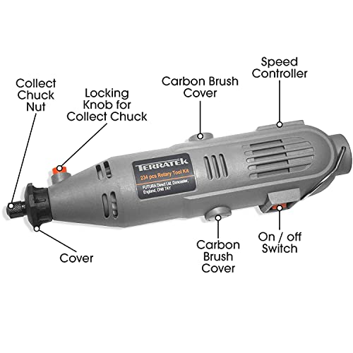 Terratek Rotary Tool Kit 135W with Accessory Set & Storage Case, Variable Speed 8000-33000rpm, Ideal for DIY, Woodwork & Hobby Craft, Dremel Compatible
