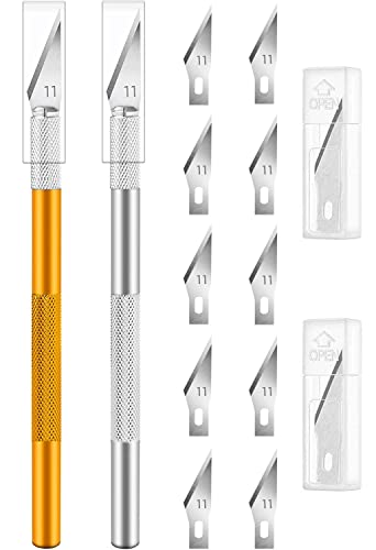 Exacto Knife, Craft Knife, 2 Handles + 12 Spare Replacement Blades Professional Hobby Knife for Phone PC Tablet Drone Repair and DIY Art Work Cutting Caving Knife Sculpture, etc.
