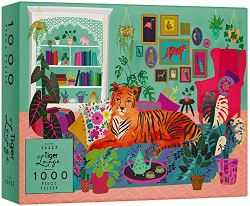 Elena Essex 1000 Piece Jigsaw Puzzles for Adults - Tiger Lounge | Jigsaws 1000 Pieces for Adults | Hobbies for Adults Women | Cat Plants Succulents Puzzle | Puzzle Size 70x50cm