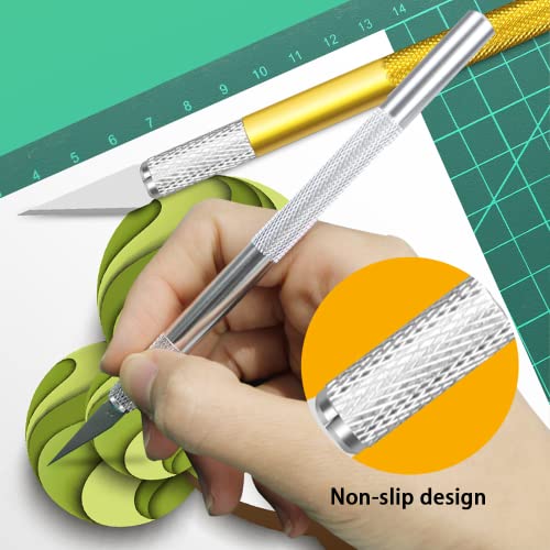 Exacto Knife, Craft Knife, 2 Handles + 12 Spare Replacement Blades Professional Hobby Knife for Phone PC Tablet Drone Repair and DIY Art Work Cutting Caving Knife Sculpture, etc.