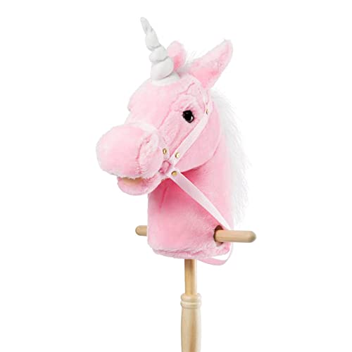 HollyHOME 36 inch Pink Hobby Horse with Good Grip Handles and Wheels Unicorn Plush Toy