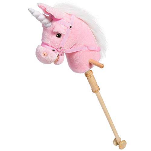 HollyHOME 36 inch Pink Hobby Horse with Good Grip Handles and Wheels Unicorn Plush Toy