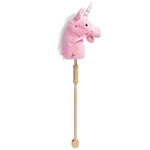 HollyHOME 36 inch Pink Hobby Horse with Good Grip Handles and Wheels Unicorn Plush Toy