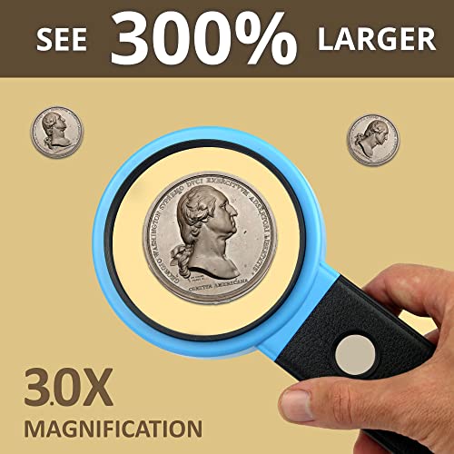 VISION AID 30X Hands-Free Magnifying Glass with 21 LED Lights for Coins Jewelry Crafts Hobby 40X Loupe Handheld or Desktop Stand Magnifier for Seniors Reading Watch Repair Soldering Close Work