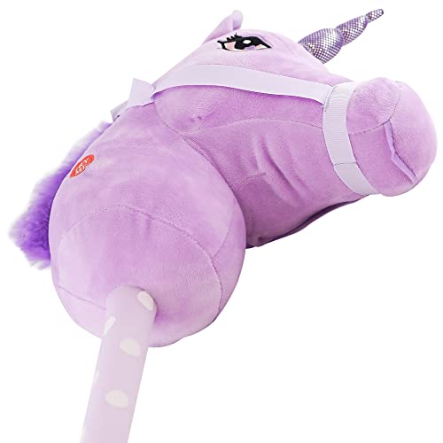 Kids Hobby Horse or Unicorn with Galloping Neighing Sounds Childrens Toy (Purple)