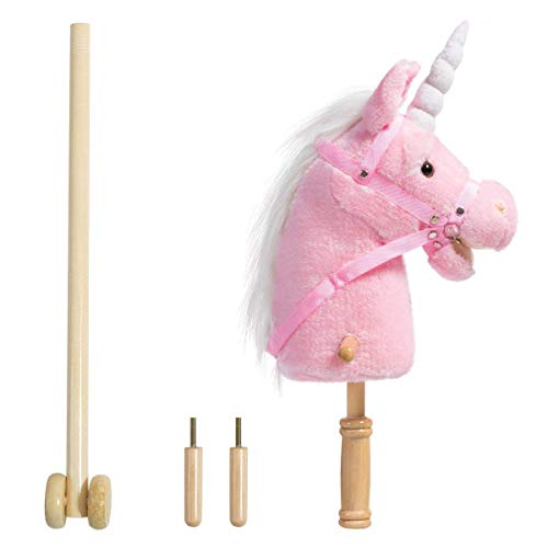HollyHOME 36 inch Pink Hobby Horse with Good Grip Handles and Wheels Unicorn Plush Toy