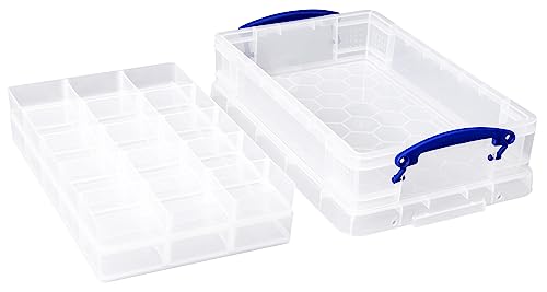 Really Useful Plastic Storage Box 4 Litre Clear with 2 x Hobby Trays