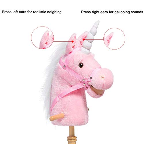 HollyHOME 36 inch Pink Hobby Horse with Good Grip Handles and Wheels Unicorn Plush Toy