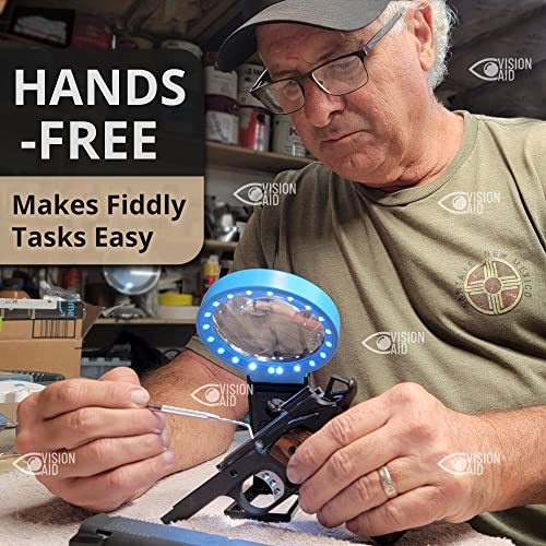 VISION AID 30X Hands-Free Magnifying Glass with 21 LED Lights for Coins Jewelry Crafts Hobby 40X Loupe Handheld or Desktop Stand Magnifier for Seniors Reading Watch Repair Soldering Close Work