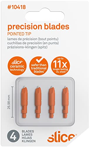 Slice 10418 Precision Cutter Blades, Pack of 4, Finger Friendly Hobby Knife Blades for Intricate Cuts – Perfect for Arts & Crafts, Silver
