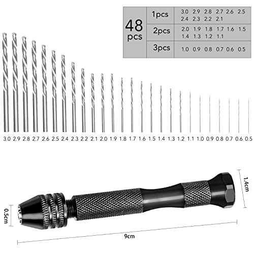 49 Pcs Precision Pin Vise Hobby Drill Hand Drill Bits Set Mini Twist Hand Drill Tool with Keyless Chuck and Twist Drills Rotary Bits for Model Making, Epoxy Resin Arts Crafts