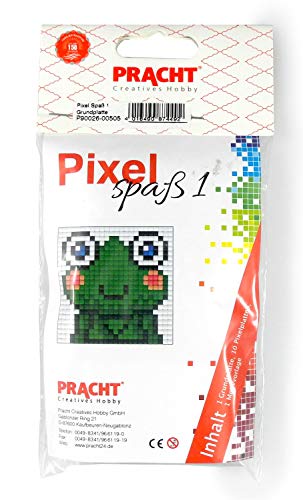 Pracht Creatives Hobby P90026-00505 Fun Craft Set Frog Pixel Image on Base Plate Boys and Girls as a Small Gift, Bag for Children's Birthday Parties, Colourful