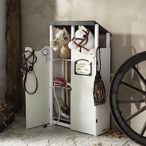 Panduro Hobby Horse Outfit Set, Wool Collar Blanket + Nylon Halter Bridle with Metal Buckles + Horse Ear Net Cover for Plush Horses, White