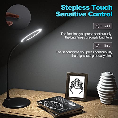 Rechargeable 5X Magnifying Desk Lamp, Dimmable Magnifying Glass with Light and Stand, Hand Free Touch Dimmable Magnifier with 28pcs LED Light for Work, Reading, Hobbies, Sewing, Crafts