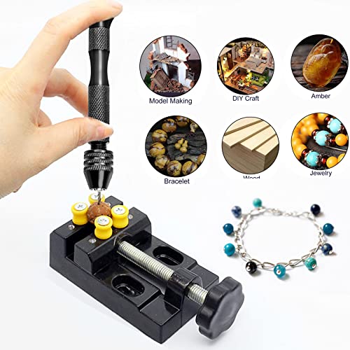 49 Pcs Precision Pin Vise Hobby Drill Hand Drill Bits Set Mini Twist Hand Drill Tool with Keyless Chuck and Twist Drills Rotary Bits for Model Making, Epoxy Resin Arts Crafts