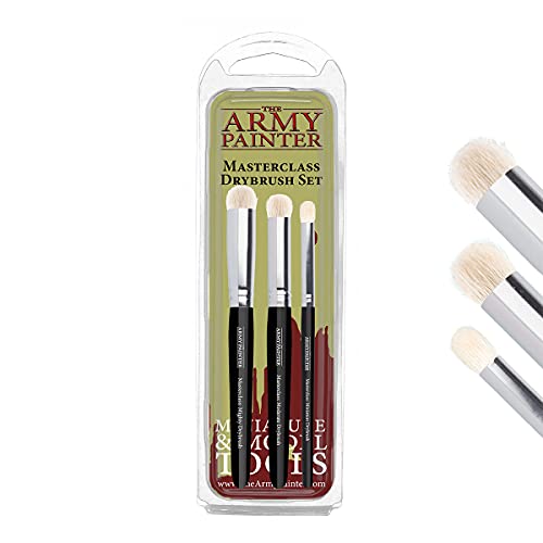 The Army Painter Masterclass Drybrush Set, 3 Sizes Hobby Drybrushes, Goat Hair Brush Set: 15mm Mighty Drybrush, 12mm Moderate Drybrush, 7mm Miniature Drybrush For Tabletop Roleplaying