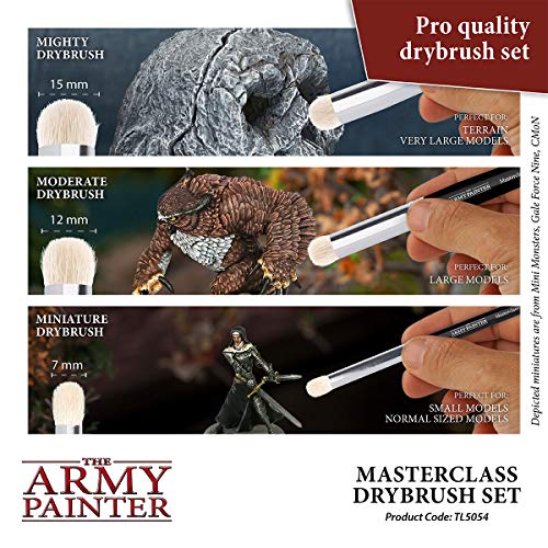 The Army Painter Masterclass Drybrush Set, 3 Sizes Hobby Drybrushes, Goat Hair Brush Set: 15mm Mighty Drybrush, 12mm Moderate Drybrush, 7mm Miniature Drybrush For Tabletop Roleplaying