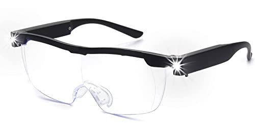 Hands-Free Magnifier Eyeglasses with 2 LED Lights - Lightweight & Comfortable 2.5X Magnifying Glass with Light for Close Work, Crafts, Repairing Hobbies Reading Eyewear