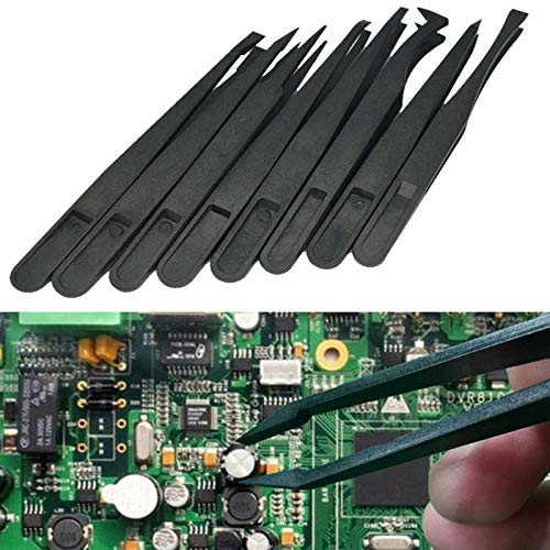 8 Pieces Tweezers Plastic Anti-Static Tweezers for Electronics Jewelry-Making Laboratory Work Repairing Hobbies