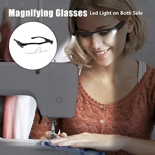 Hands-Free Magnifier Eyeglasses with 2 LED Lights - Lightweight & Comfortable 2.5X Magnifying Glass with Light for Close Work, Crafts, Repairing Hobbies Reading Eyewear