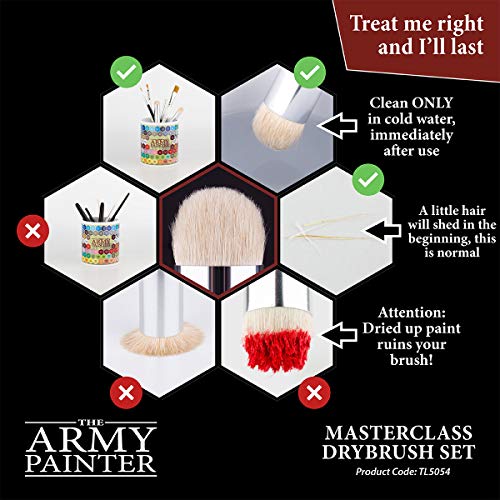 The Army Painter Masterclass Drybrush Set, 3 Sizes Hobby Drybrushes, Goat Hair Brush Set: 15mm Mighty Drybrush, 12mm Moderate Drybrush, 7mm Miniature Drybrush For Tabletop Roleplaying